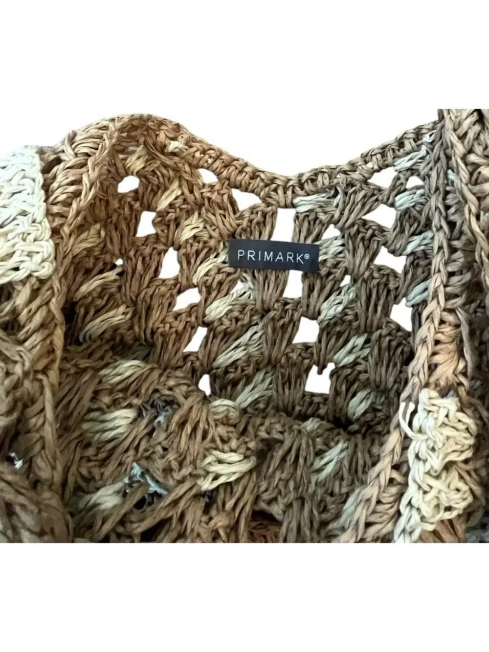 Beige Straw Beach Bag Double Handles Shoulder Woven Tote Primark Striped NWT